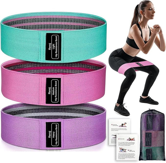 Renoj Resistance Bands, Yoga Starter Sets for Women and Men, 3 Set of Stretch Exercise Workout Bands for Booty Legs, Elastic Pilates Flexbands-FlexoryFit