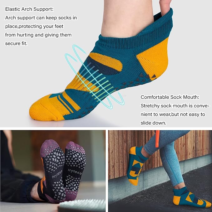 Hylaea Unisex Non Slip Socks with Grip for Yoga, Hospital, Pilates, Barre | Ankle, Cushioned-FlexoryFit