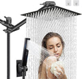 12" High Pressure Square Rain Shower Head and 2-in-1 Hand Shower, Rainfall Showerhead with 13" Shower Arm, Equipped with 78" Hose, Adhesive Shower Head Holder (Square Shower Head Set Black)