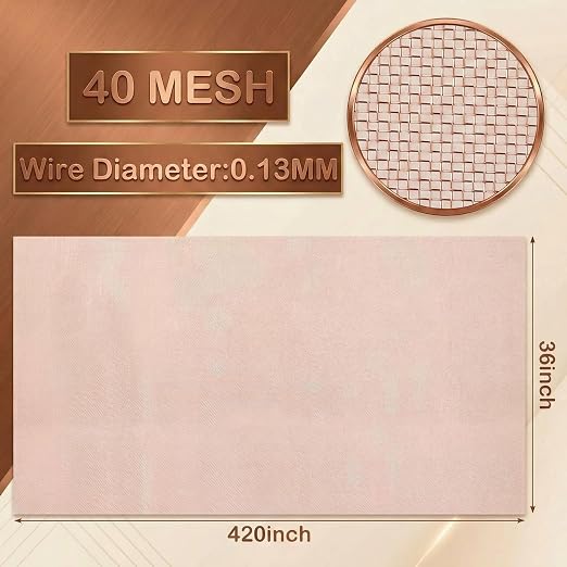 Therwen 36 Inch x 35 ft Copper Mesh Screen 99.9% Pure Copper 40 Mesh Roll Wire - Image 2