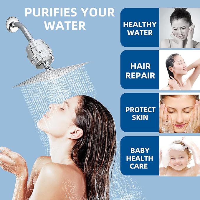 Shower Filter for Hard Water Two Replacement Cartridge High Output Shower Water Filter Silver Remove Chlorine and Fluoride(Silver)