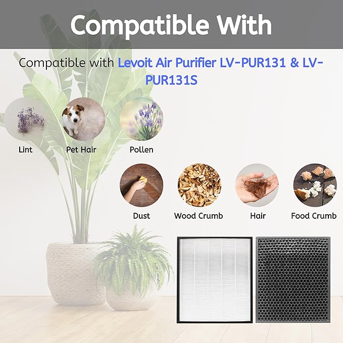 Nispira LV-PUR131 Filter Replacement for Levoit Air Purifier LV-PUR131 3-in-1 HEPA Carbon 2 Sets