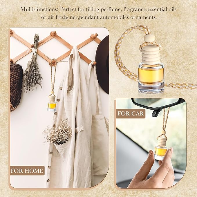 Domensi 600 Pieces Hanging Car Diffuser Air Freshener Bottle Bulk Empty Glass Refillable Perfume Bottles Oil Diffuser Aromatherapy Pendant for Auto Interior Ornaments Decor