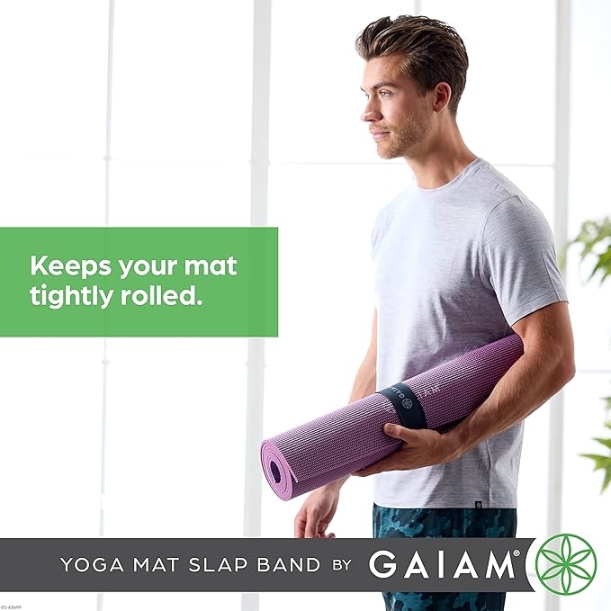 Gaiam Yoga Mat Strap Slap Band - Keeps Your Mat Tightly Rolled and Secure with One Snap - Strong Clasp for Yoga Mat Storage and Travel - Fits Most Size Mats (20"L x 1.5"W), Black-FlexoryFit