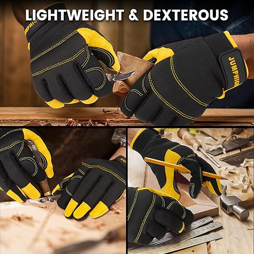 JUMPHIGH Mens Work Gloves, Synthetic Leather Mechanic Gloves, Utility, Touchscreen, Multipurpose, Construction, Warehouse, Truck Driving-FlexoryFit