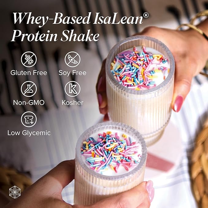 IsaLean Protein Shake - Complete Superfood Meal Replacement for Maintaining Healthy Weight and Lean Muscle Growth with 24 Vitamins and Minerals - 29.1 oz - 14 Meal Canister (Birthday Cake) - Canister-FlexoryFit