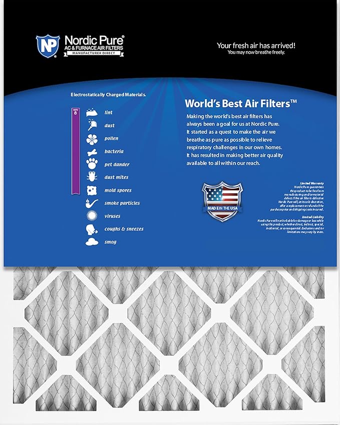Nordic Pure 12x12x1 (11 3/4 x 11 3/4 x 3/4) Pleated MERV 8 Air Filters 2 Pack