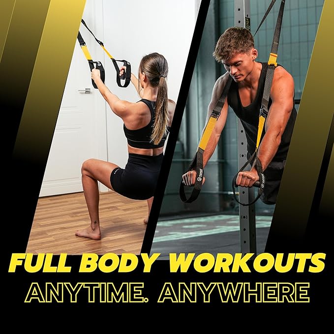 THYSOL® Resistance Trainer Pro Xtreme Straps Army | Sling Trainer Set with Adjustable Door Anchor | Fitness Home Workouts - Suitable for Travelling & for Training Indoor & Outdoor (Yellow)-FlexoryFit