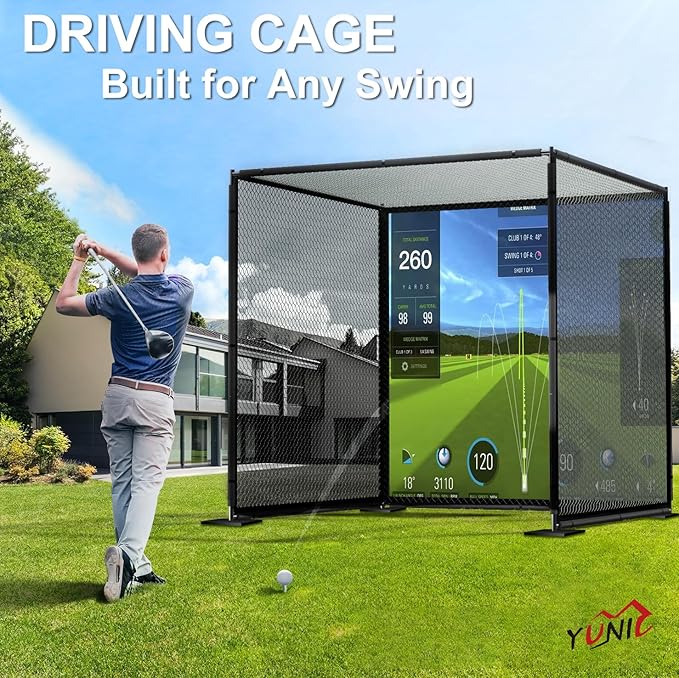 YUNIC Golf Driving Cage with Metal Frame - Choose Standard Hitting Target or Simulator Impact Screen