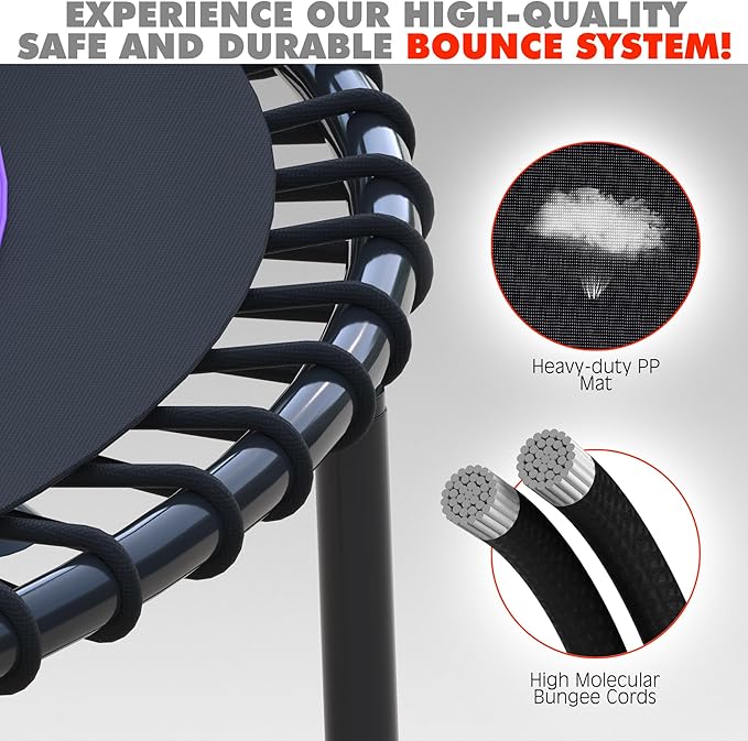 Kanchimi 550 LBS Foldable Mini Trampoline, 40" Fitness Trampoline Without armrests/U Shape Adjustable Foam Handle, Stable&Quiet Exercise Rebounder for Adults Indoor/Outdoor Workout-FlexoryFit
