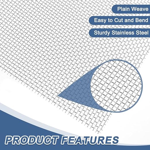 uxcell 10 Mesh 79" x 10" Woven Wire Mesh, 316 Stainless Steel Air Vent Filter - Image 3