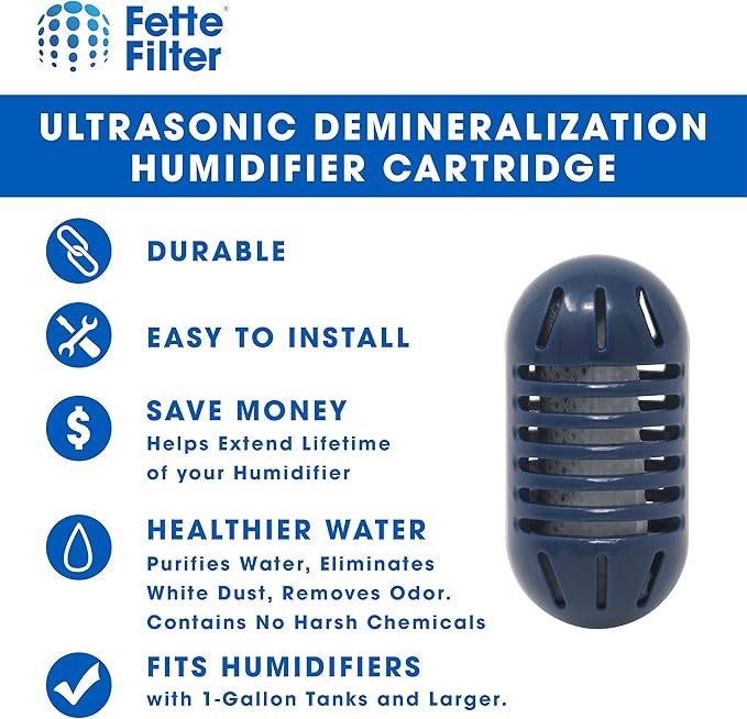 Fette Filter - Ultrasonic Demineralization Humidifier Replacement Cartridges Filters Mineral Deposits, Purifies Water (Pack of 6)
