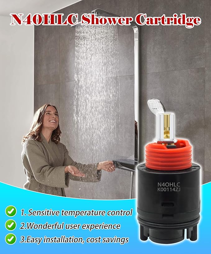 N40HLC Shower Cartridge Fits for Temp-Gard III Faucets and Shower Valves,Replaces RK7300-CART-3P JH02BJ HL-40,40 mm Shower Cartridge