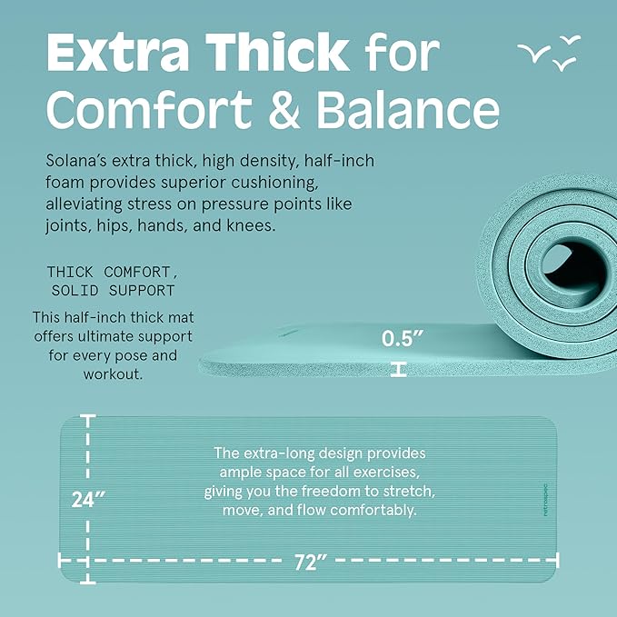 Retrospec Solana Yoga Mat 1/2" Thick w/Nylon Strap for Men & Women - Non Slip Exercise Mat for Yoga, Pilates, Stretching, Floor & Fitness Workouts-FlexoryFit