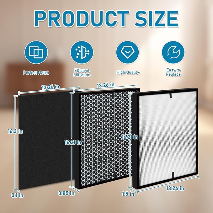 9-Pack HOHONI Replacement Filters Compatible 3000 Air Purifi-er, 3000,3000M, 3000Pro Air Purifi-er,1 air filter, 2 Activated Carbn and 6 Extra Carbn Pre-Filters