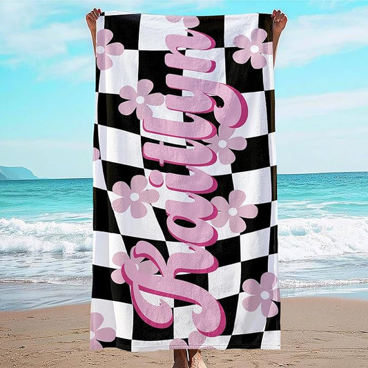 JML Personalized Beach Towel with Name, Custom Flower Beach Towel, Customized Microfiber Pool Towel, Quick Dry & Absorbent Swim Towel for Adult,Mother's Day, Birthday, Summer Holiday,Vacation-FlexoryFit