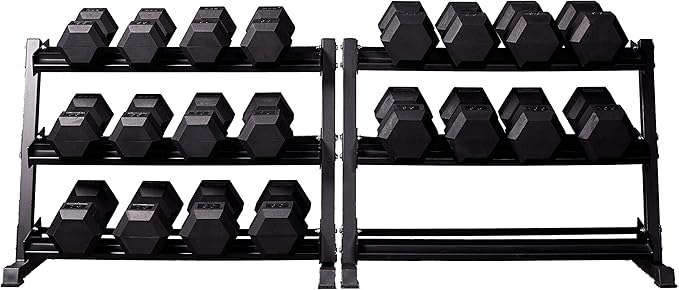 REP Fitness Rubber Hex Dumbbell Set, Adjustable Weight Pairs, Home Gym Equipment, Strength Training For Men Women, Black Coated Grips, Workout Rack Storage Optional, Heavy Lb Free Weights-FlexoryFit