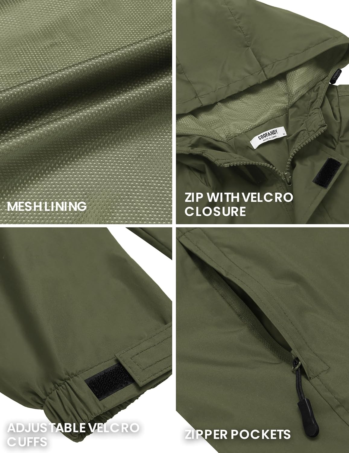 COOFANDY Men's Rain Jacket Waterproof With Hood Lightweight Packable Shell Raincoat Windbreaker For Cycling Golf Travel