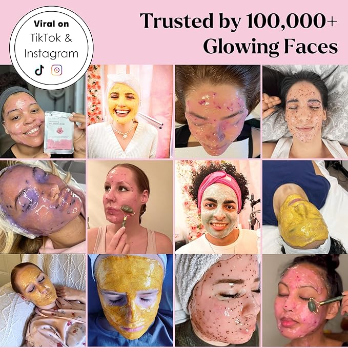 Jelly Mask for Facials - 12 Flavors Hydrating & Brightening Jelly Face Masks | Free Jade Roller & Spatula | Bulgarian Rose, Lavender, Hyaluronic Acid, 24K Gold face mask skin care |Vajacial Jelly Mask-FlexoryFit