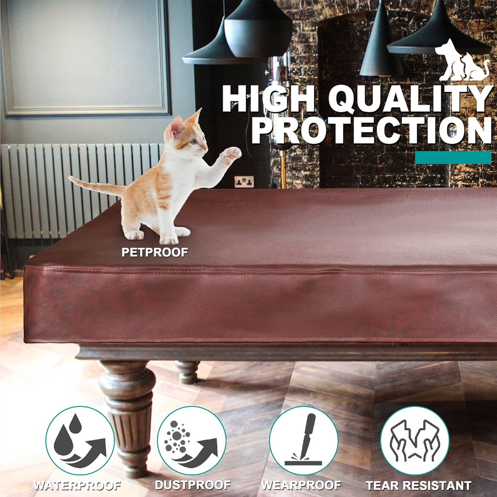 Heavy Duty Leatherette Billiard Pool Table Cover,Waterproof&Tearproof Cover for Pool Table,7/8/9 Foot Fitted(7FT/Brown)
