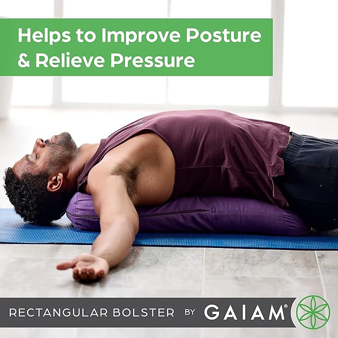 Gaiam Yoga Bolster - Long, Rectangular Meditation Pillow - Supportive Cushion for Restorative Yoga and Sitting on the Floor - Built-In Carrying Handle - Machine Washable Cover'-FlexoryFit