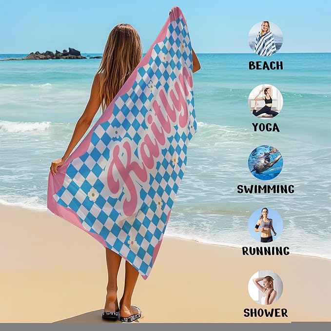 JML Personalized Beach Towel with Name, Custom Flower Beach Towel, Customized Microfiber Pool Towel, Quick Dry & Absorbent Swim Towel for Adult,Mother's Day, Birthday, Summer Holiday,Vacation-FlexoryFit