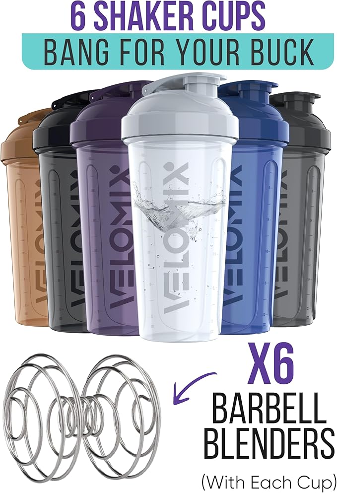 '-6 PACK- 28 oz Protein Shaker Bottle for Protein Mixes - 6x Wire Whisk | Leak Proof Shaker Cups for Protein Shakes | Protein Shaker Bottle Pack | Protein Shake Cup (Elemental Mix)-FlexoryFit