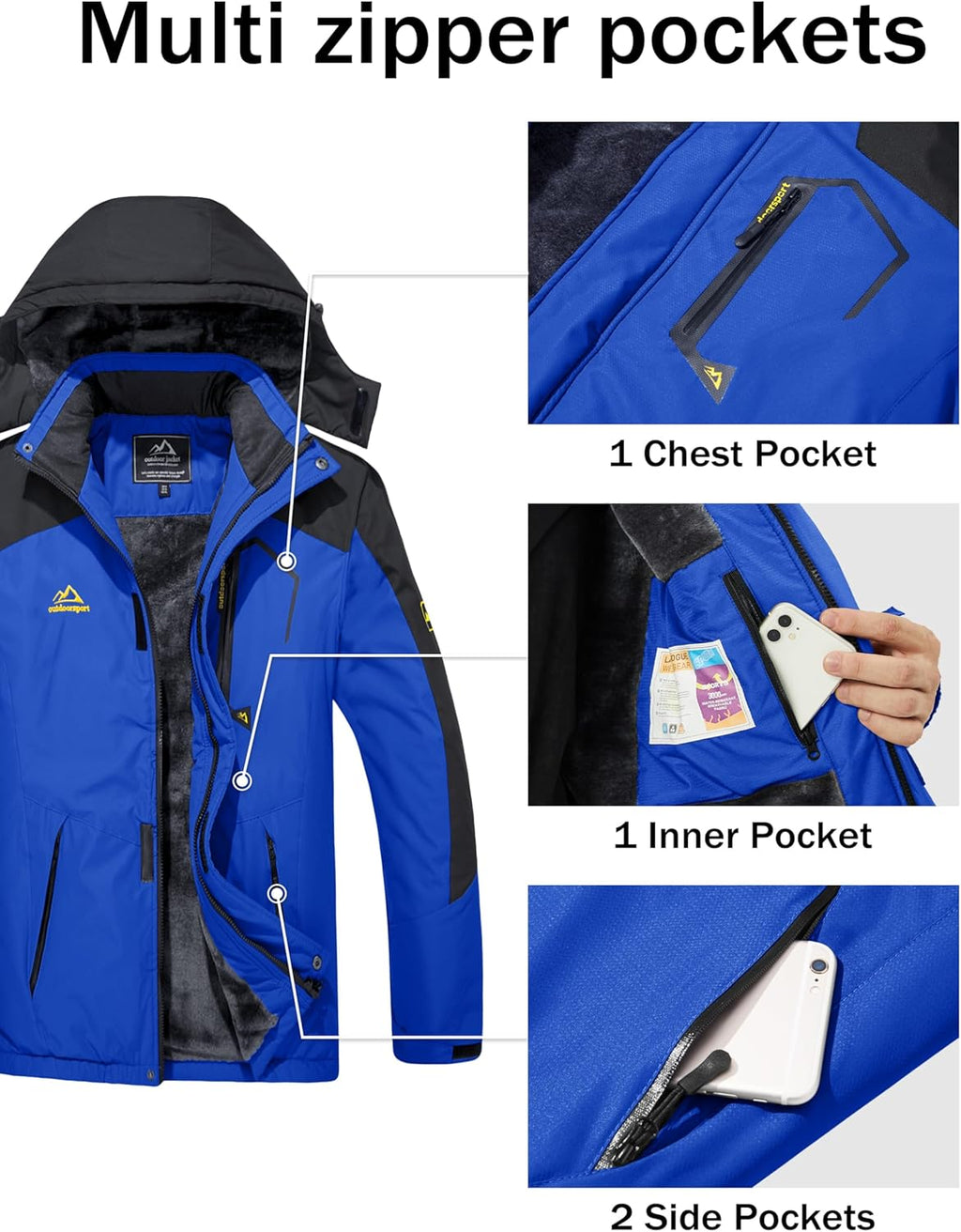 MAGCOMSEN Men's Winter Coats Water Resistant Ski Snow Jacket Warm Fleece Jacket Parka Raincoats With Multi-Pockets