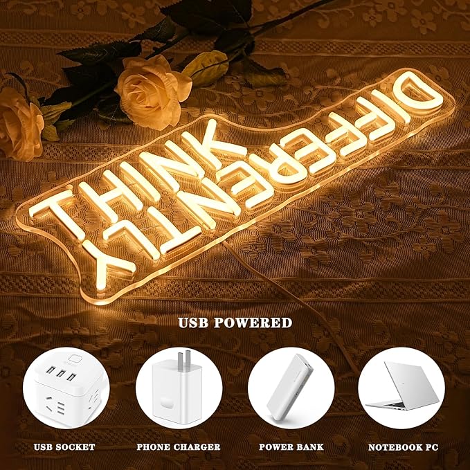 Think Differently Neon Sign for Wall Decor Letter Neon Light Classroom LED Neon Signs Classroom LED Neon Light for Classroom Office Study Room Library Bedroom Decoration