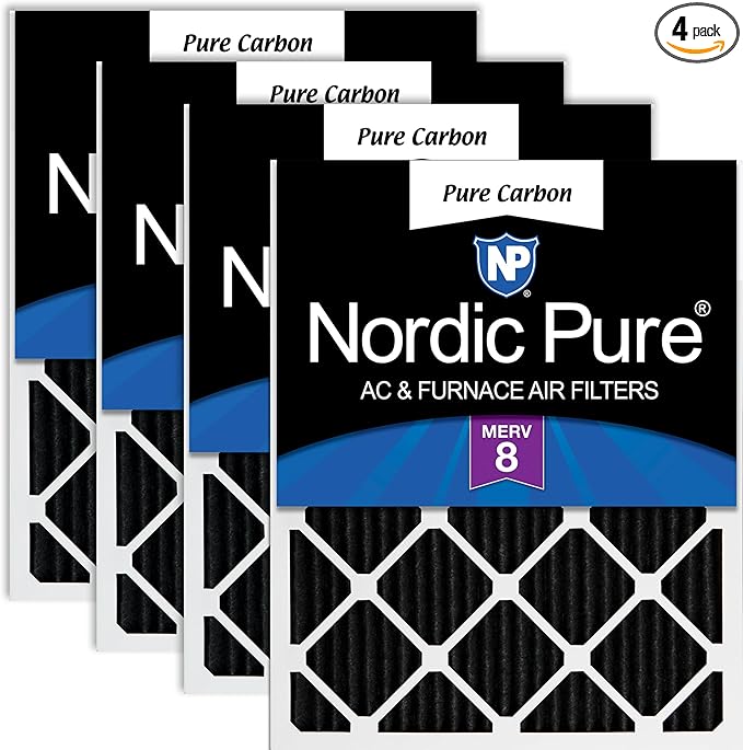 Nordic Pure 16x24x1 (Actual Size: 15 1/2 x 23 1/2 x 3/4) Pure Carbon Pleated Odor Reduction Furnace Air Filters 4 Pack