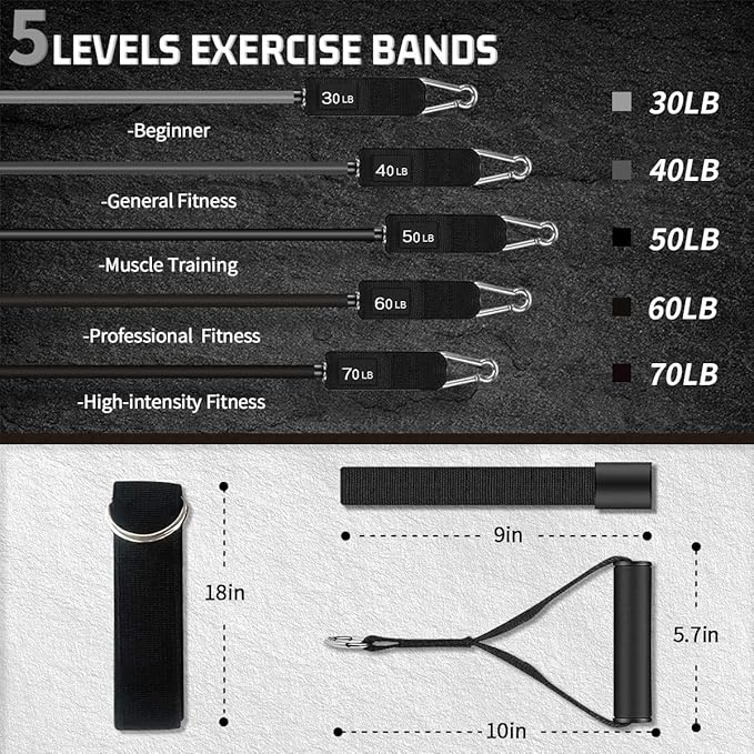 VEICK Resistance Bands, Exercise Bands for Working Out with Handles, Elastic Workout Bands for Men Women, Exercising Bands for Strength Training Equipment at Home Gym-FlexoryFit