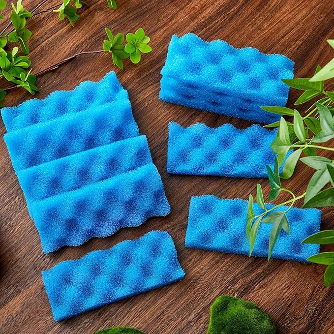 Maxcheck 10 Pcs Bio Sponge Foam Compatible with 206/207 Foam Filters Media Replacement Sponges for Aquarium Filters Fish Tank Accessories, Blue