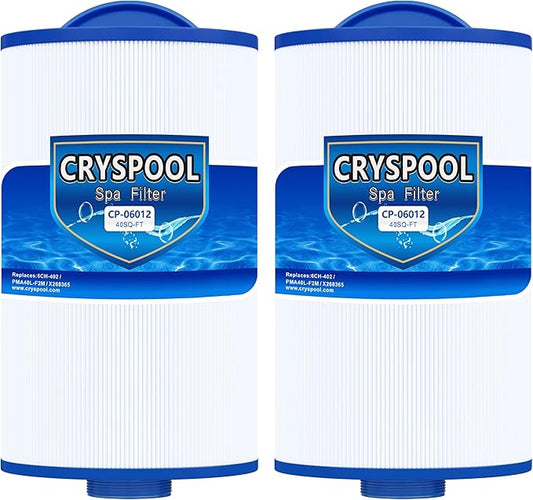 Cryspool® 06012 Filter Compatible with 6CH-402, PMA40L-F2M, X268543, Master Spas Twilight X268365, X26851, X268514, 40 Sq. Ft Spa Filter Cartridge, 2 Pack