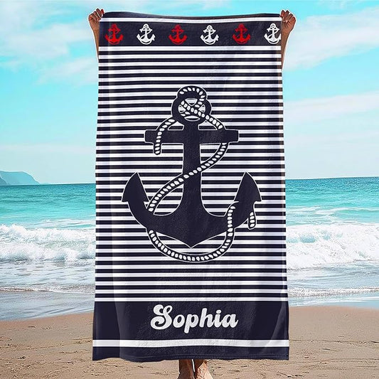 JML Personalized Beach Towel with Name, Custom Anchor Beach Towel, Customized Microfiber Pool Towel, Quick Dry & Absorbent Swim Towel for Adult,Anniversary, Birthday, Summer Holiday,Vacation-FlexoryFit