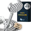 HammerHead Showers® Solid Metal Handheld Shower Head with Hose and Brass Holder - CHROME - 2.5 GPM High Pressure Shower Heads with Adjustable Shower Wand Bracket - 6ft Flexible Extension