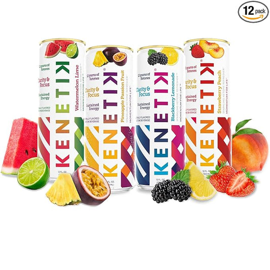 Kenetik Nootropic Ketone Drink, Ketones for Energy & Focus, Caffeine & Sugar Free, High Performance D-BHB Ketone Mix, Fuel w/Zero Crash or Jitters, Ready to Drink - Variety 12 Pk-FlexoryFit