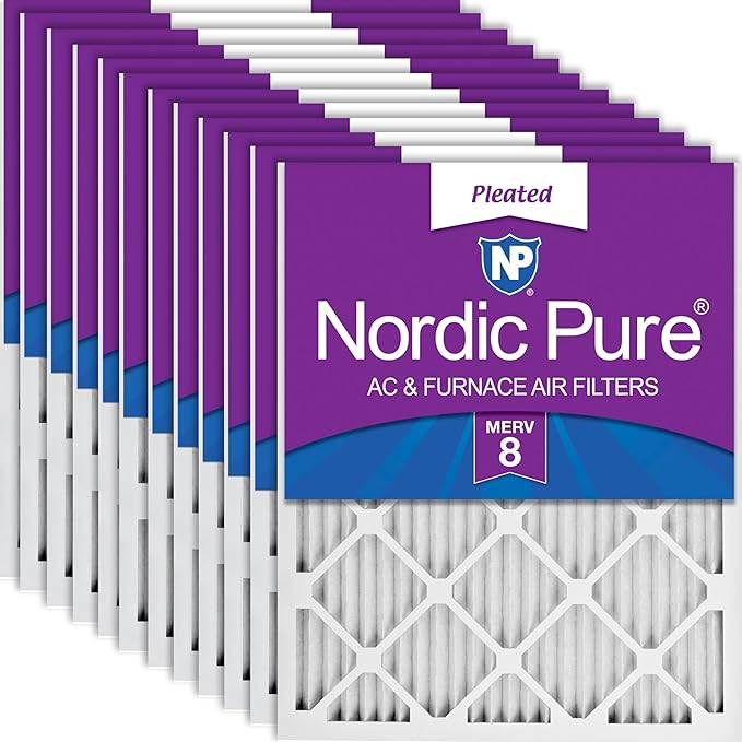 Nordic Pure 12x12x1 (11 3/4 x 11 3/4 x 3/4) Pleated MERV 8 Air Filters 12 Pack