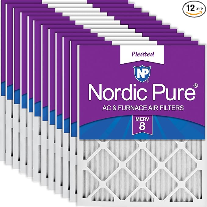 Nordic Pure 14x24x1 (13 3/4 x 23 3/4 x 3/4) Pleated MERV 8 Air Filters 12 Pack