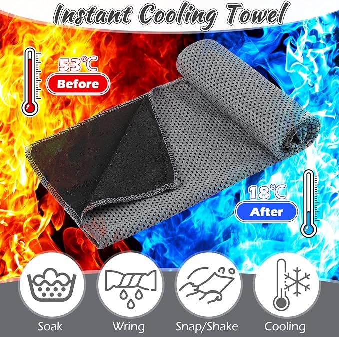 20 Pcs Cooling Towel 40" x 12" Ice Towel for Neck and Face Microfiber Chilly with Bag Breathable Yoga Gym Stay Cool Towels Sweat Rag for Workout Running Camping Pilates Beach Accessories (Dark Gray)-FlexoryFit