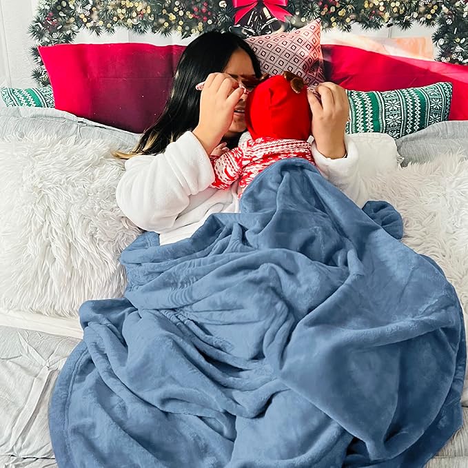 Bedsure Fleece Blankets Queen Size Washed Blue - Bed Blanket Soft Lightweight Plush Fuzzy Cozy Luxury Microfiber, 90x90 inches