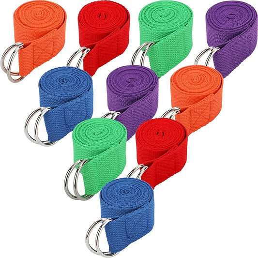 Jerify 10 Pcs Yoga Strap for Stretching Bulk 6ft Exercise Stretch Band with Metal D Ring Adjustable Pilates Non Elastic Yoga Stretch Belt for Women Men Physical Fitness Gym Workout Dance-FlexoryFit