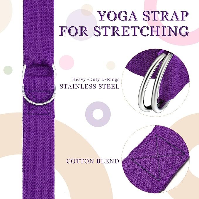 Leyndo 24 Pieces Yoga Strap Stretching Pilates Exercise Adjustable Straps 6 ft Non Elastic Yoga Belt with Adjustable D Ring Buckle for Pilates Gym Workouts Fitness-FlexoryFit