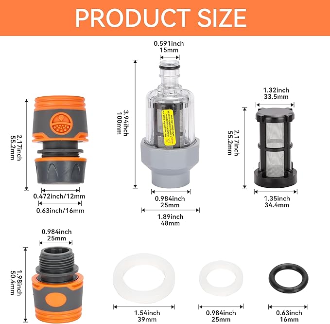 Vertical Garden Hose Filter Kit for High Pressure Washer and Water Spray Gun,Sediment Filter for All 3/4 Inch GHT Thread Garden Hose Quick Connector