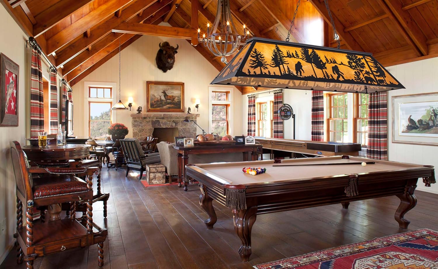 TOCHIC Tiffany Pool Table Lights, 5 Rustic Bigfoot Billiard Chandelier Lights for Over Table, 60" Farmhouse Western Billiard Light for Game Room Man Cave Club Barn
