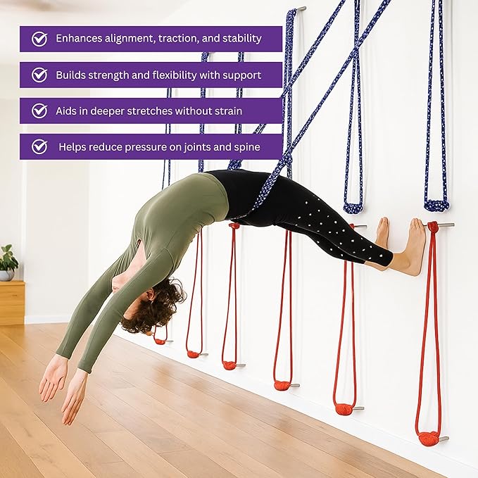 Yogikuti Iyengar Yoga Wall Rope Pair Premium Quality Cotton & Polyester Ropes for Restorative & Anti-Gravity Poses-FlexoryFit