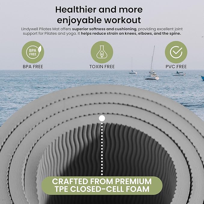 Lindywell Pilates Yoga Workout Mat Non Slip 6mm, 8mm, 10mm Thick - 6ft x 26in-FlexoryFit