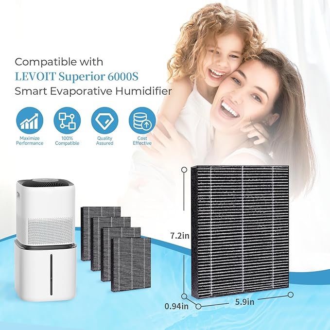 8-Pack 6000S Replacement Filter,Compatible with LEVOIT Superior 6000S Smart Evaporative Humidifier, for Large Particles and Minerals, Gray