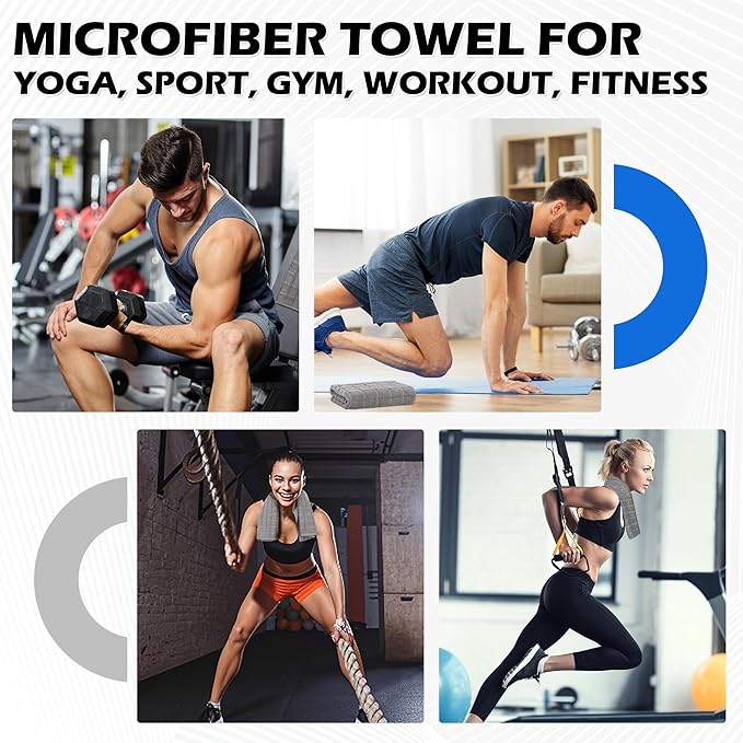 HOMERHYME Microfiber Gym Towels, 3 Pack Sweat Towels, 16 x 27 Inch Quick Dry Hand Towels, Absorbent Yoga Towels for Home Gym Bag, Beach Travel Sport Towel, Workout Equipment for Men & Women-FlexoryFit
