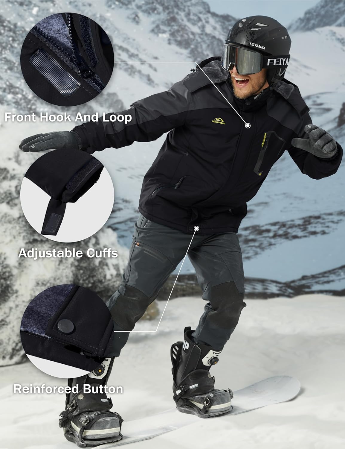 MAGCOMSEN Men's Winter Coats Water Resistant Ski Snow Jacket Warm Fleece Jacket Parka Raincoats With Multi-Pockets