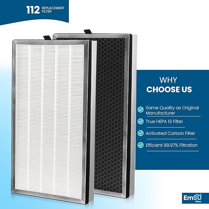 Replacement Filter, Compatible with 112 V2.0 Air Purifier,3 in 1 Pre-filter, H13 True HEPA Filter and Activated Carbon Filter, Pack of 2